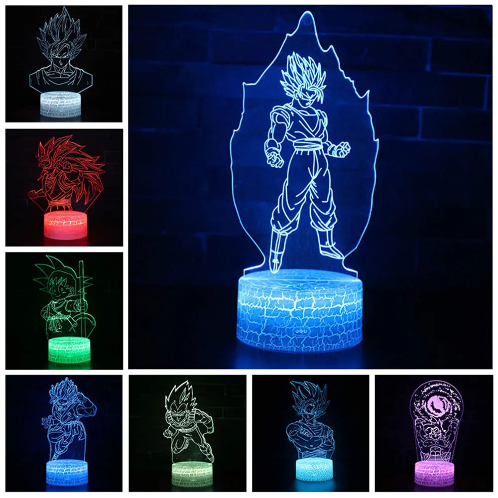 

3D LED Night Light Anime Dragon Ball Z Super Saiyan Goku Vegeta Action Figures Table Lamp Colourful Acrylic Lamp Child Xmas Gift