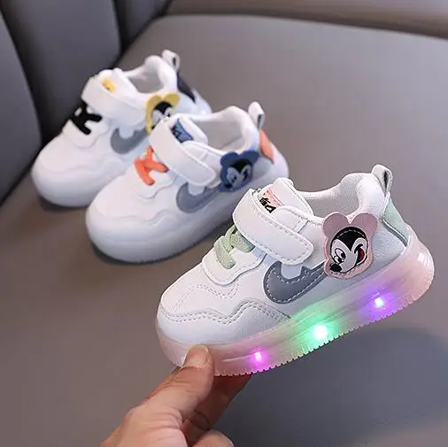 Кроссовки Детские светящиеся Disney обувь для мальчиков и девочек с Микки Маусом