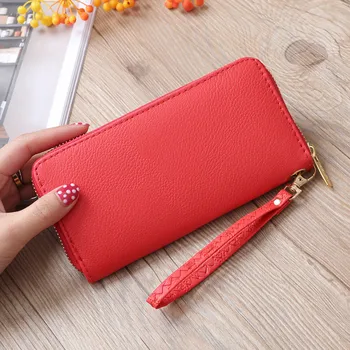 

Fashion Leather Wallet Women Solid Long Purses Big Capacity Zipper Purse Ladies Wristlet Clutch Wallets Phone Money Card Holders