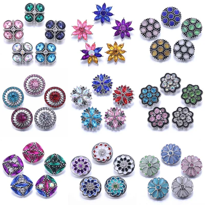 

10pcs/lot Wholesale Snaps Jewelry Mixed 18mm Snap Button with Crystal Rhinestone Button for 18mm Snap Bracelets Bangles