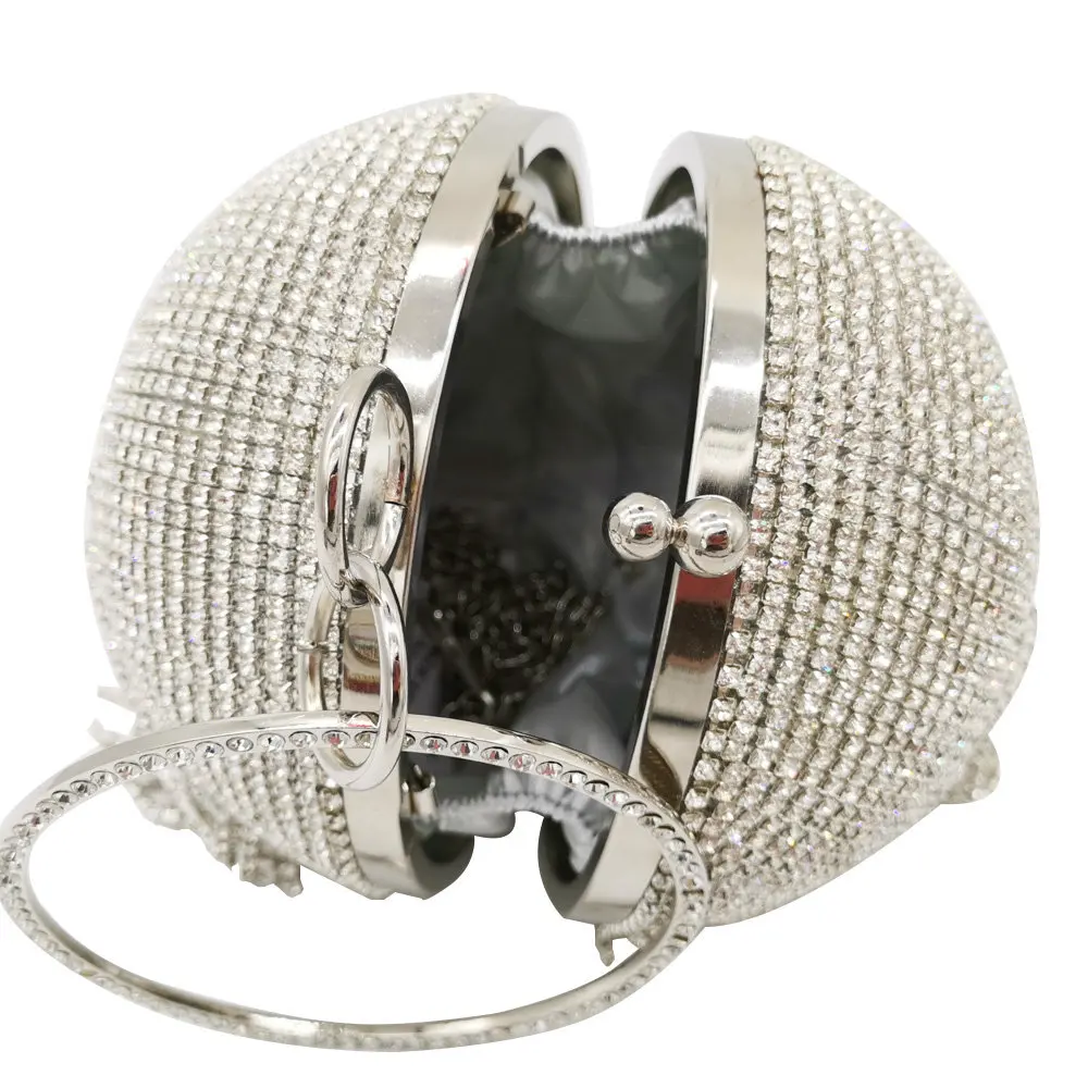 Double Flower Diamonds Tassel Round Women Evening Bags and Clutches Wedding Party Bridal Crystal Clutch Purses and Handbags