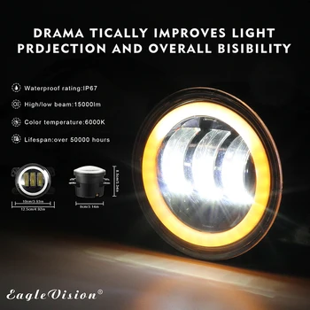 

1 Pair 4 Inch 30W 6000K Round Led Fog Lights White Halo Ring Off Road Fog Lamps For Jeep Wrangler JK TJ LJ Grand Cherokee