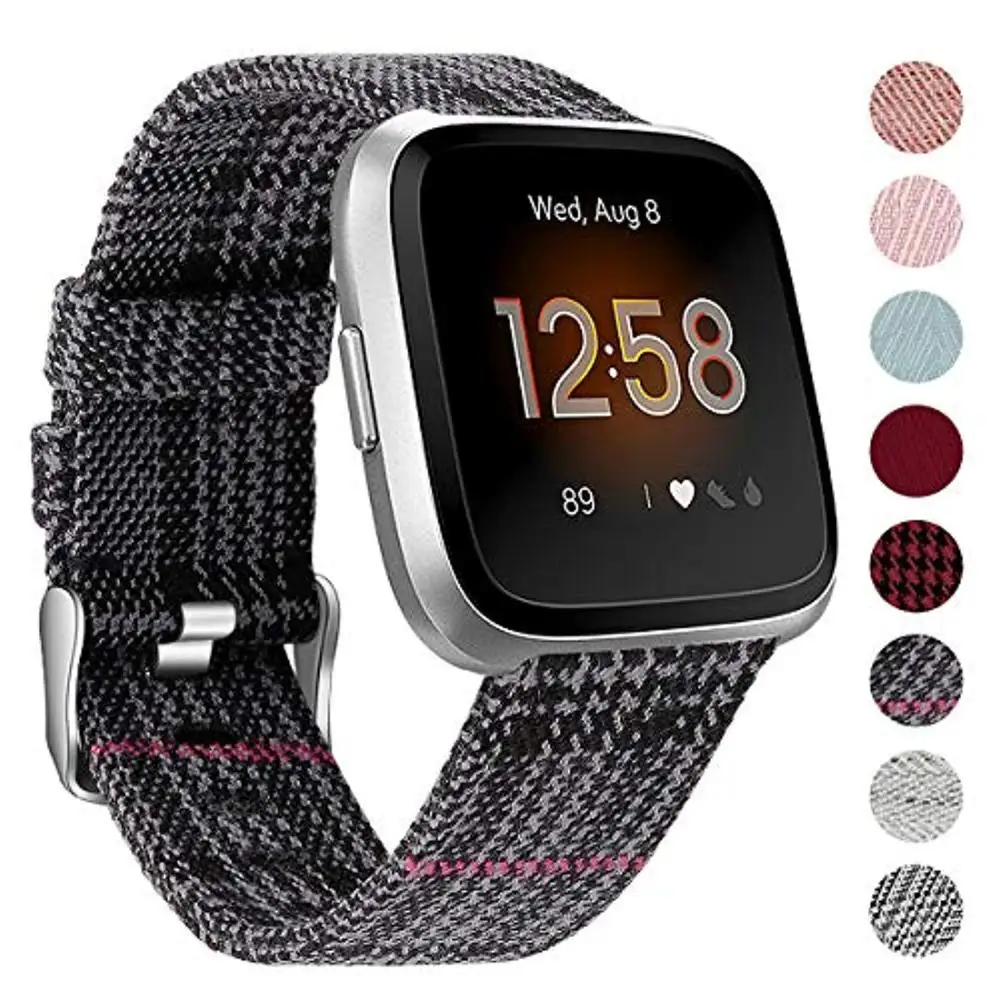 Для Fitbit Versa/Versa 2, Versa Lite Edition полосы маленькие большие, аксессуары из тканого полотна ремешок для наручных браслетов заменить мужчин t женщин мужчин - Цвет: black gray
