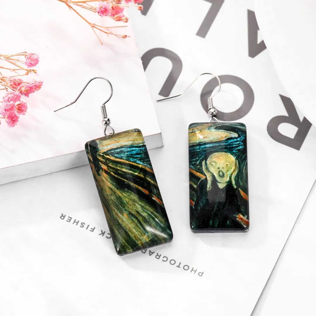 Art Resin Painting Personalized Earring For Women Tree Starry Sky Rectangular Geometric Earring Ocean Beach Style Party Jewelry