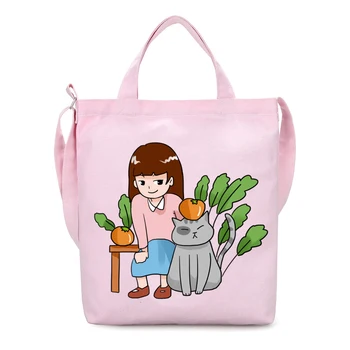 

Customize Women Casual Tote Cute Cartoon Print Tote Bag Ladies Shoulder Bag Foldable Zipper Shopping Bag Outdoor Bag Beach Bags