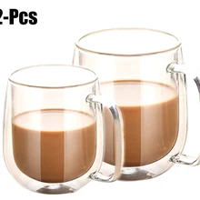 Комплект из 2 предметов, с двойными стенками из термостойкого для влюбленной пары, для семьи Кофе кружки краткое Стекло утепленная чашки для молока и чая выпить стакан кружки Питьевая утварь