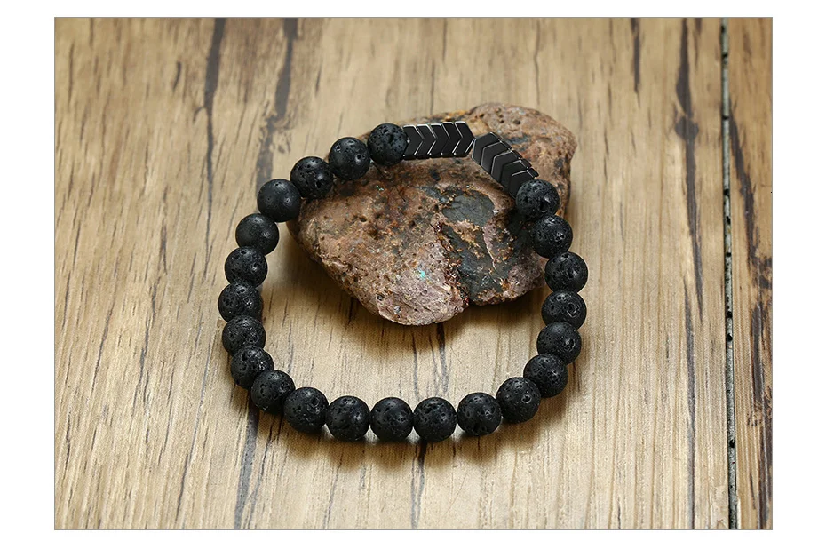 Vnox Mens Volcanic Lava Stone Beads Essential Oil Diffuser Bracelets for Women Healing Balance Yoga Magnet Arrow Charm
