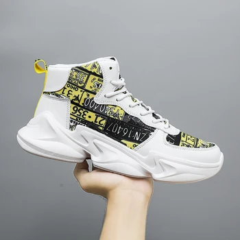 

Men's High top Graffiti Shoes Men Sneakers Young Man Cool Sneakers Casual Men Vulcanize Shoes Black White Lace-up Male Footwear