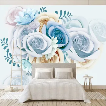 

milofi custom large mural wallpaper small fresh 3D three-dimensional blue flower bedroom living room background mural wallpaper