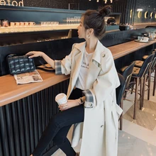 

Windbreaker Lady Outerwear Spring Autumn Clothes New Loose Oversize Double-Breasted Long Trench Coat for Women Duster Coat
