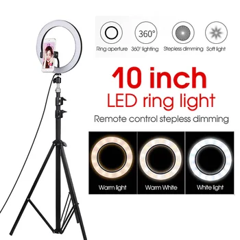 

Photography LED Selfie Ring Light 10inch Dimmable Camera Phone Ring Lamp With Tripods For LMakeup Video Live Studio Fill Light