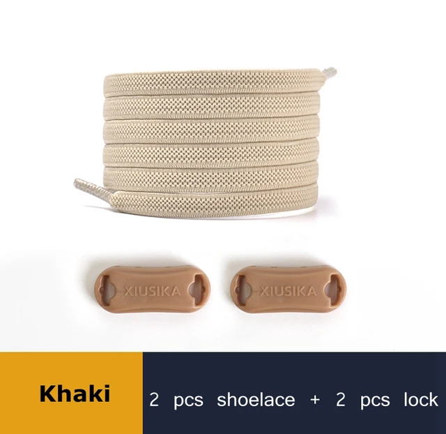 1 Pair Buckle Lock No Tie Shoelaces Elastic Reticulated Woven Flat Shoe Laces Quick Wear In 1 Second Sneakers Lazy Shoelace Khaki