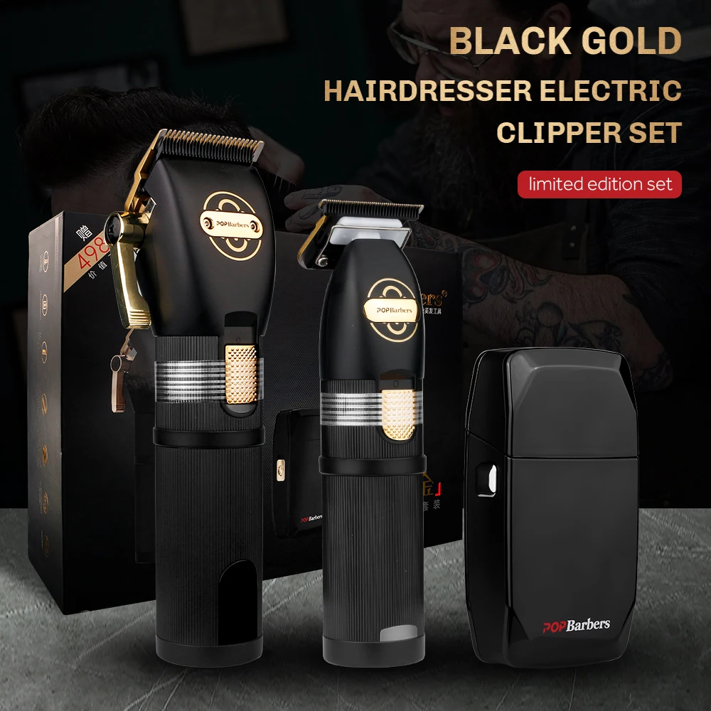 Luxury POP Barbers Hair Clippers Set Professionsl Electric 3pcs Clipper Trimmer Shaver Set Hair Cutting Machine For Hairdresser