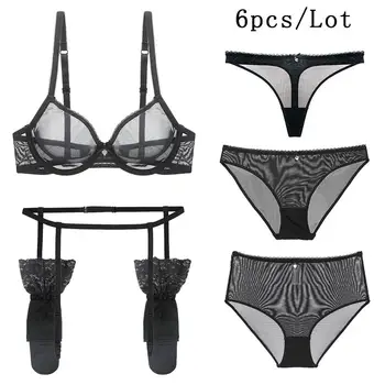 

Sexy lingerie Ladies Bra Set Garter Thong Low Waist Panties High Waist Panties Stockings 6 Piece Set