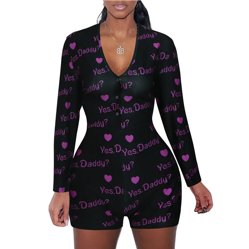 2020 summer short pants Rompers Sexy Bodycon long sleeve print jumpsuit for women DZ002