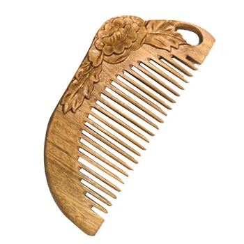 

Chinese Craft Green Sandalwood Comb Peony Double-Sided Carved Wood Comb Natural Wood Comb for Mom Girlfriend Yourself Gifts