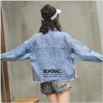 

Women Short Denim Jacket Turn-down Collar Girl Boyfriend autumn Jeans Jackets with Pocket Streetwear Jackets Chaqueta Mujer S39