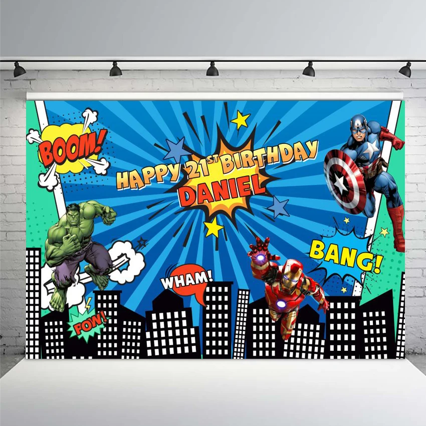 

Comics Superhero Avengers Spiderman Photography Backdrop Children 1st Birthday Photo Backdrop Prop Studio Backdrop Background