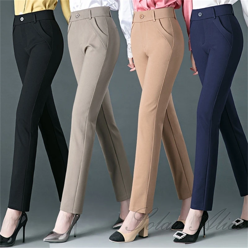 Free shipping 2020 women's spring and autumn new high-waist straight-leg casual pants elastic young and middle-aged occupations hot pants