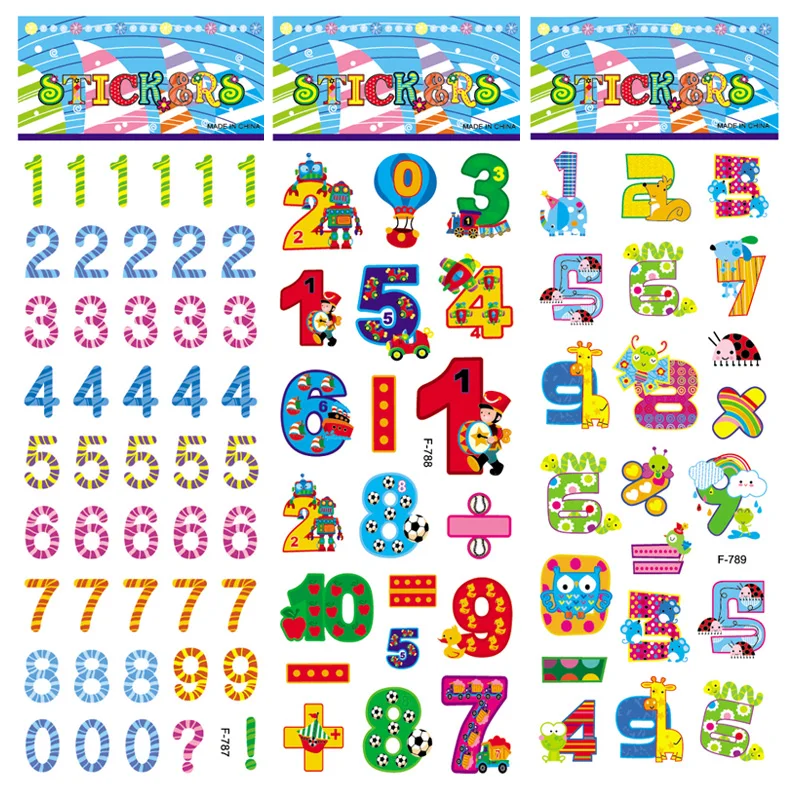 

10 Sheets Number Letter Decals Sticker Not repeat 3D Bubble Puffy Cartoon Stickers Children Kids Toys Boy Diary Stationery Album