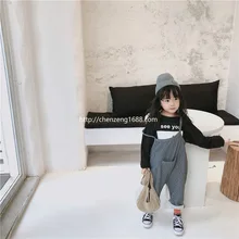 Г. Осенняя одежда в Корейском стиле; стиль; Детский комбинезон; Свободные повседневные штаны на подтяжках; штаны для девочек