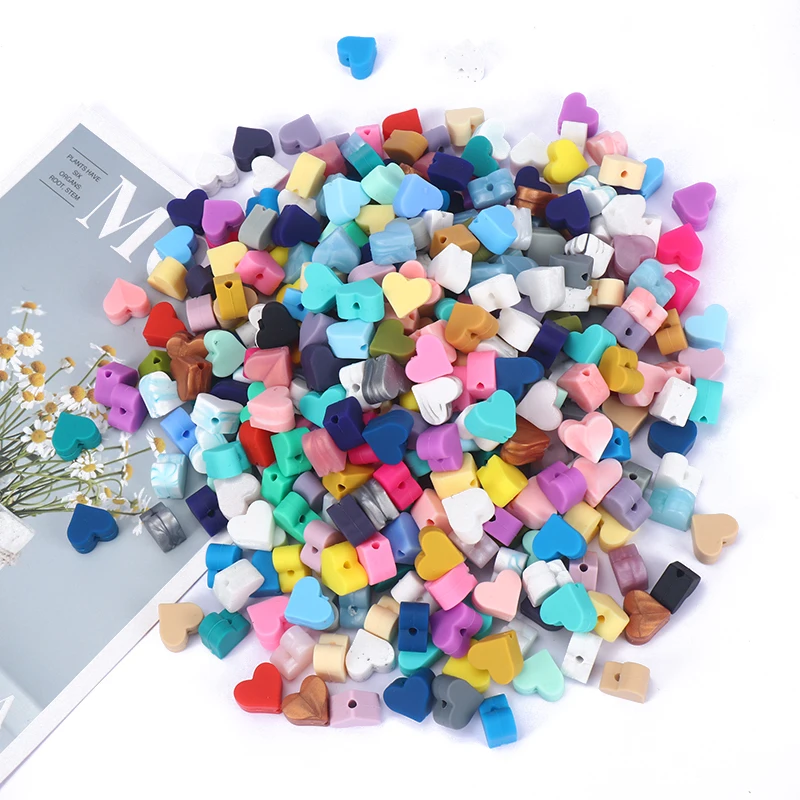 

40Pcs/Lot BPA Free Heart Shape Silicone Loose Beads Baby Nursing Chewable Teething Beads Pacifier Teether DIY Necklace