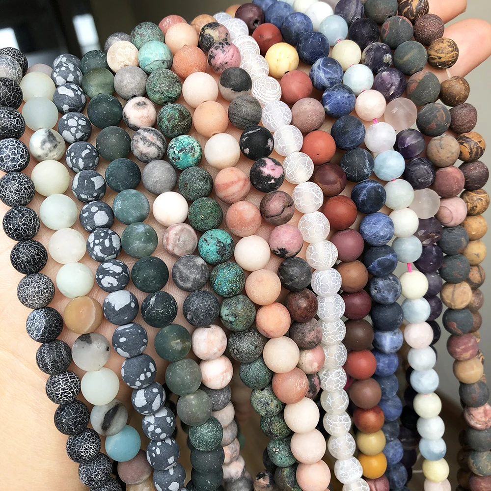 Natürliche mattierte Labradorit-Achate, Kristall-Türkis, Rhodonit-Steinperlen für Schmuckherstellung, DIY-Armbänder, 4, 6, 8, 10, 12 mm