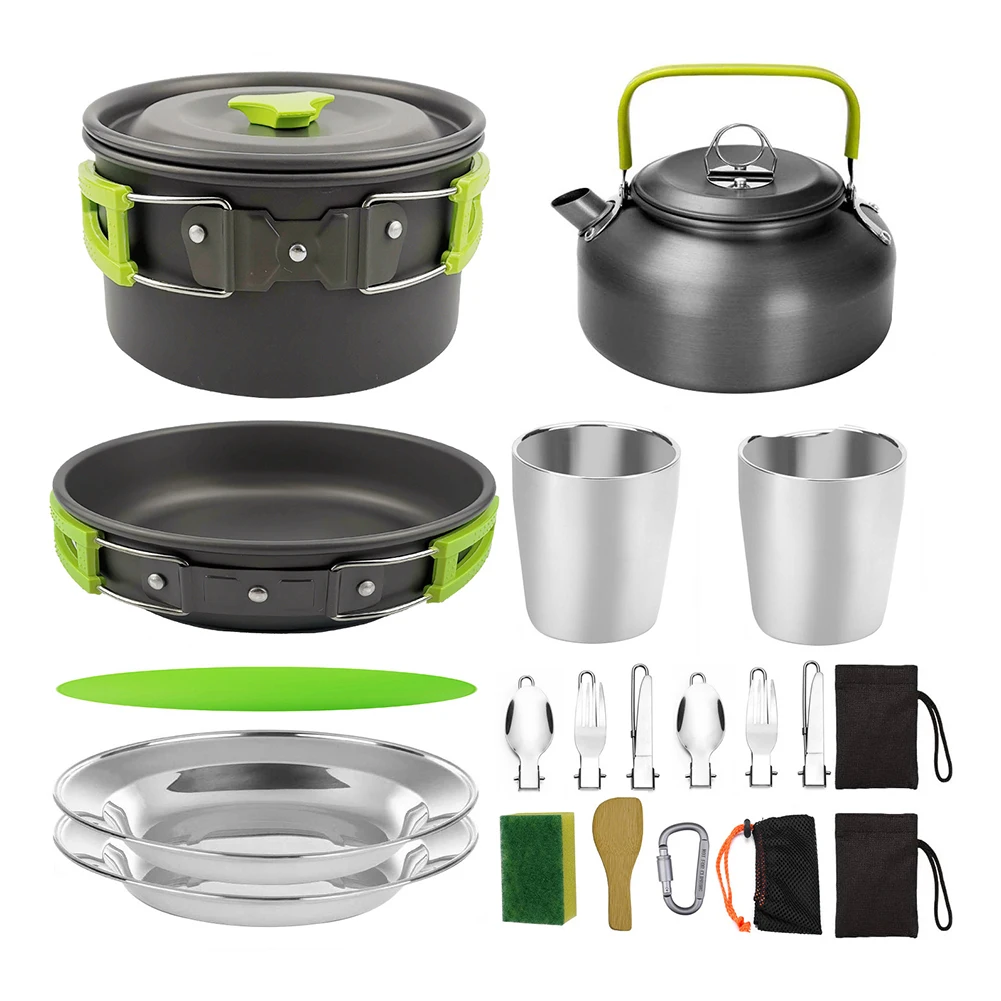 Portable Camping Cookware Set Outdoor Cooking Pot Pan Kettle Bowls Tableware Kit for Hiking Picnic BBQ Cook Equipment