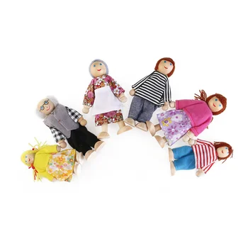 

6pcs Wooden Dolls Pretend Play Set Dolls Family for Children Kids Figure Toy mini house Gift
