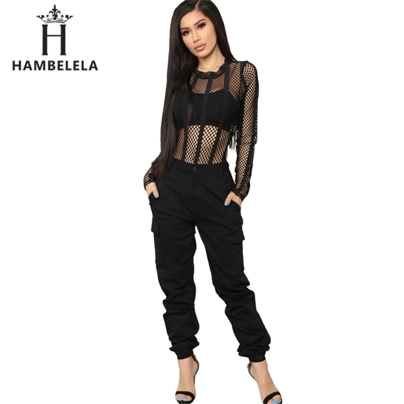 HAMBELELA Sexy Black Red Mesh Bodysuit Womens Hollow Out O-Neck Long Sleeve Body Combinaison Femme Summer Tops Women Overalls (6)