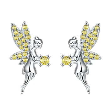 

XiaoJing 925 Sterling Silver Fairy Elf Earrings Yellow Zircon Studs earring Girl Gift 2020 Fashion Earring Jewelry free shipping