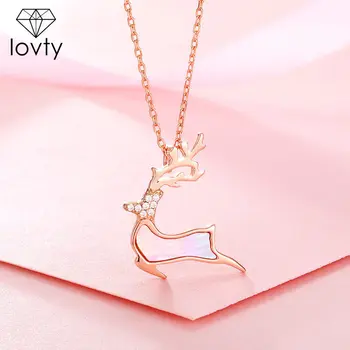 

Fashion Christmas Jewelry 925 Sterling Silver Elk Deer Pendant Necklace With Rose Gold Necklace Embellished For Women Gifts U3