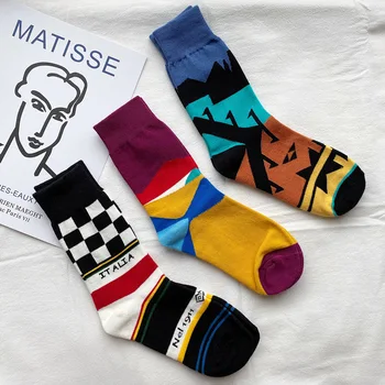 

Mo Cry Trend Origional Socks Mixed Colors Mix and Match Grid Autumn and Winter Couples Fashion Korean-style College Style Men an