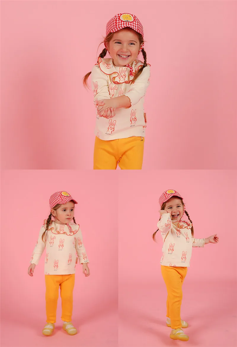 Милая Осенняя Блузка с оборками и принтом кролика для маленьких девочек Милая футболка для маленьких девочек на осень, Корейская футболка с рисунком для маленьких девочек детские топы