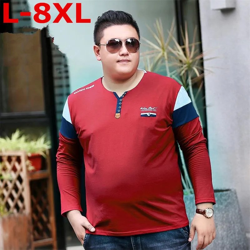 Новый размера плюс 8XL 7XL 6XL мужские футболки с длинным рукавом О-образным вырезом