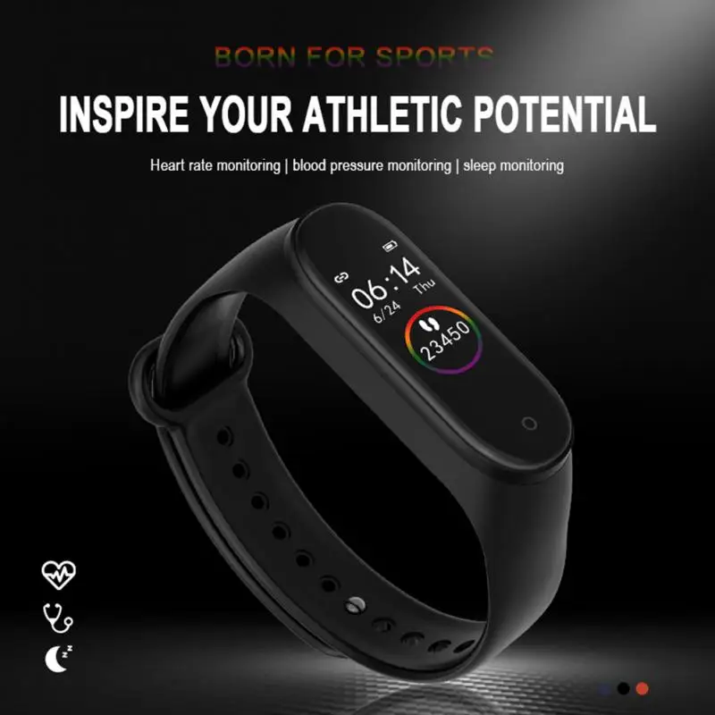 Black Smart Wristband Bracelet Sports Health Heart Rate Blood Pressure Monitoring Fitness Tracker Watch Leisure Watch Reloj