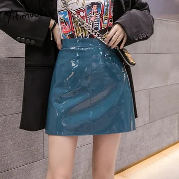 

yitimuceng hot sale leather skirt 2020 harajuku plus size street style fashion A-Line solid high waist empire casual mini skirt