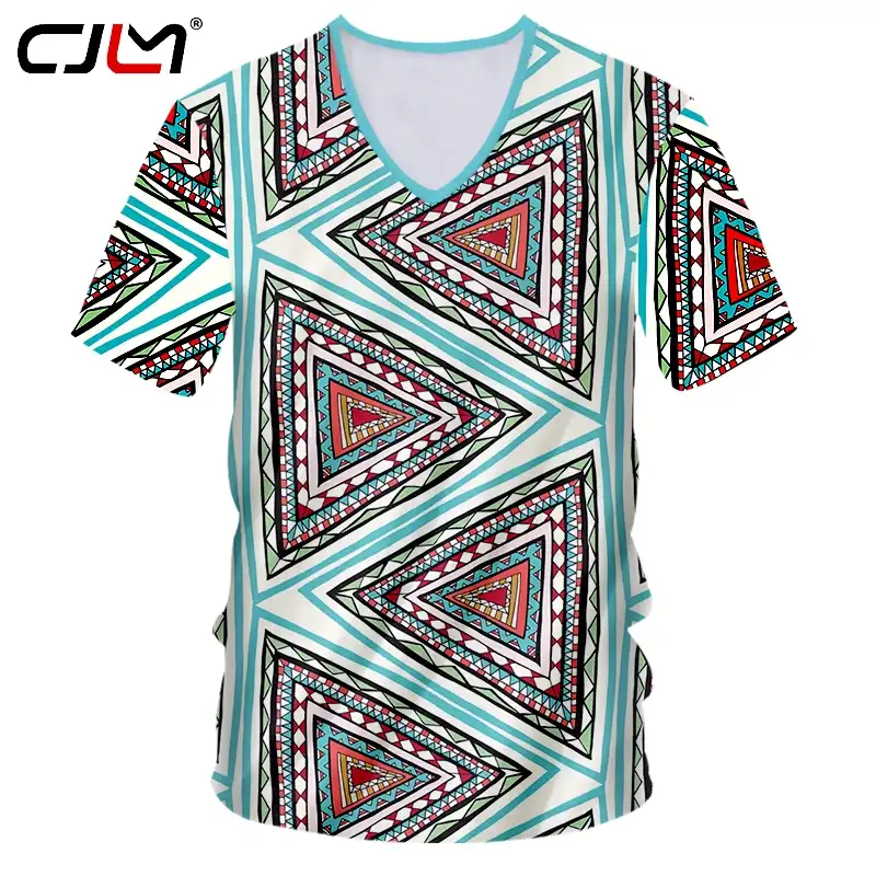 Cjlm新3d三角形古代パターン男のvネックtシャツプリントメンズゴシックtシャツホット販売ユニセックスtシャツおすすめ5xl Tシャツ Aliexpress