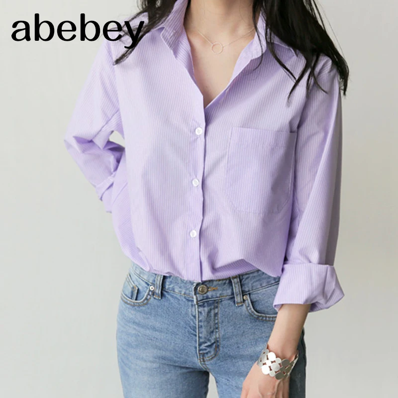 Women Blouse Striped Turn-down Collar 
