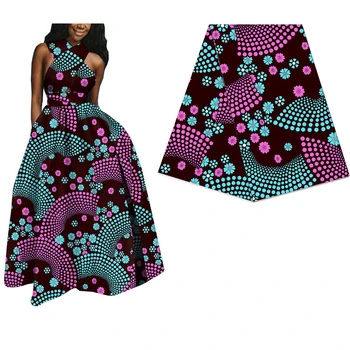 

Blue Purple Flower Print African Real Wax Fabric For Women Dress 2020 High quality wax Fabric Ankara Real Wax print fabric