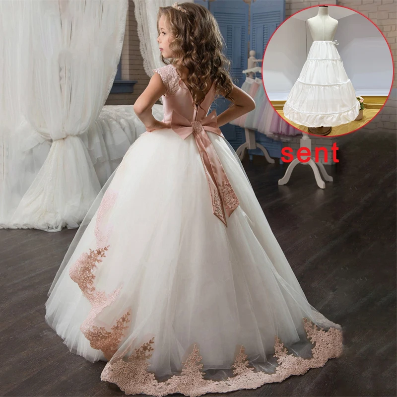 Длинное кружевное платье принцессы для подружки невесты элегантные Детские платья для девочек, детская одежда Вечерние платья для свадьбы для детей 10-12 лет - Цвет: Dark pink