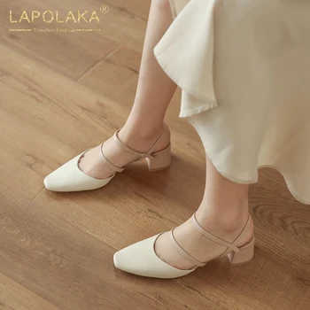 

Lapolaka 2020 Hot Sale Genuine Leather Chunky Heels Summer Sandals Woman Shoes Slip On Concise Shoes Women Sandals Female