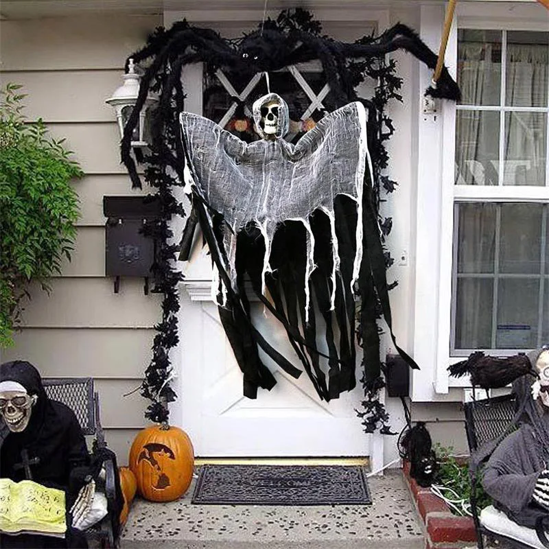 Halloween Decoration Props Skull Gauze Ghost Face Hanging Haunted House Door Ornament Scary | Дом и сад
