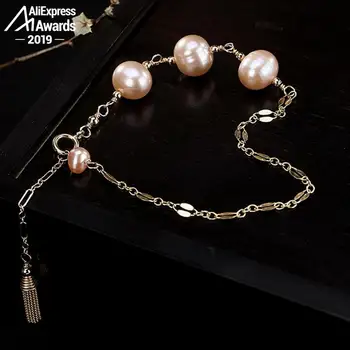 

S925 Fine Antique 8mm 17cm+4cm Fresh Water Pearl Bracelet Women Handmade Vintage Natural Retro Exquisite
