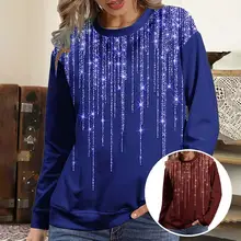 

Trendy Pullover Top Round Neck Breathable Autumn Casual Colorful Print Top Women Blouse Autumn Blouse