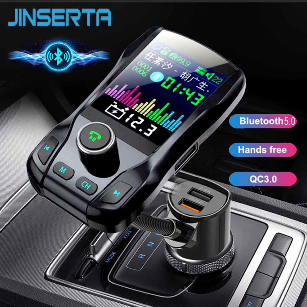 Автомобильный MP3 плеер JINSERTA с цветным экраном 1,8 дюйма, Bluetooth 5,0, приемник, FM передатчик, Aux выход, 2 USB порта, зарядное устройство для телефона