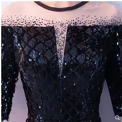 Черный Вечернее платье, сексуальное, с разрезом, с блестками, Robe De Soiree, длина до пола, Русалка, вечернее платье, новинка, o-образный вырез, короткий рукав, Формальные платья F294 - Цвет: Черный