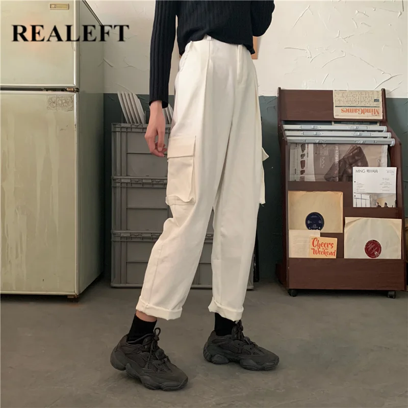 Брюки женские прямые с высокой талией Осенние белые | Женская одежда