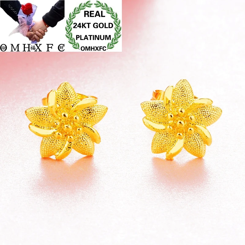 

OMHXFC оптовая продажа, Европейская мода для женщин, для вечеринки, дня рождения, свадьбы, матери, подарок, Bauhinia цветок, 24KT золотые серьги-гвоздики ER161