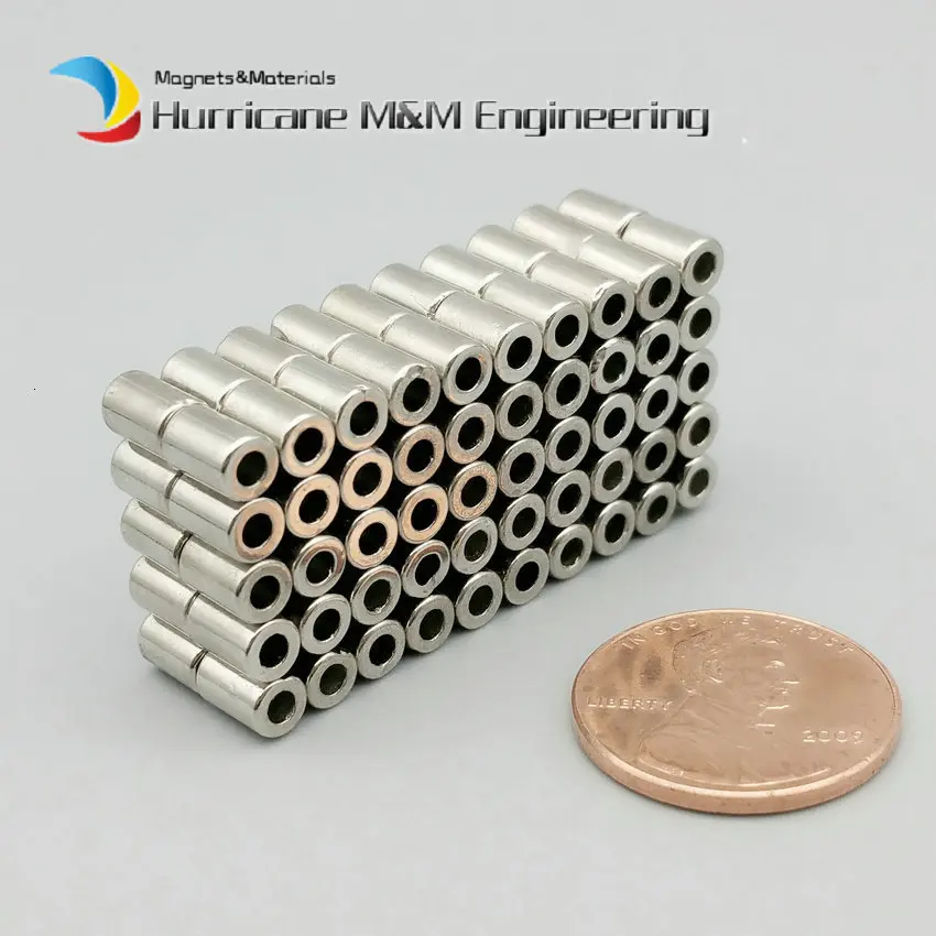 100 шт. NdFeB магнитное кольцо Диаметр. 4x2x6 мм диаметрально Намагниченный N48M мощный неодимовый магнит Постоянные редкоземельные магниты